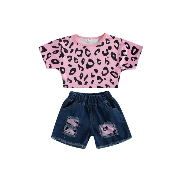 Toddler Baby Girls Summer Outfits Short Sleeve Top+Shorts Leopard Print Clothing
